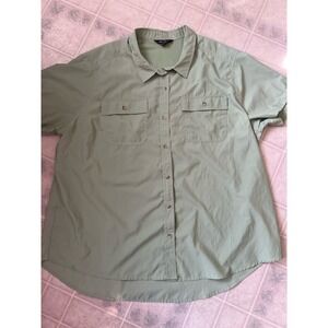 Eddie Bauer Shirt Men's XXL Green Solid Button Down Outdoor Relaxed Active Fit